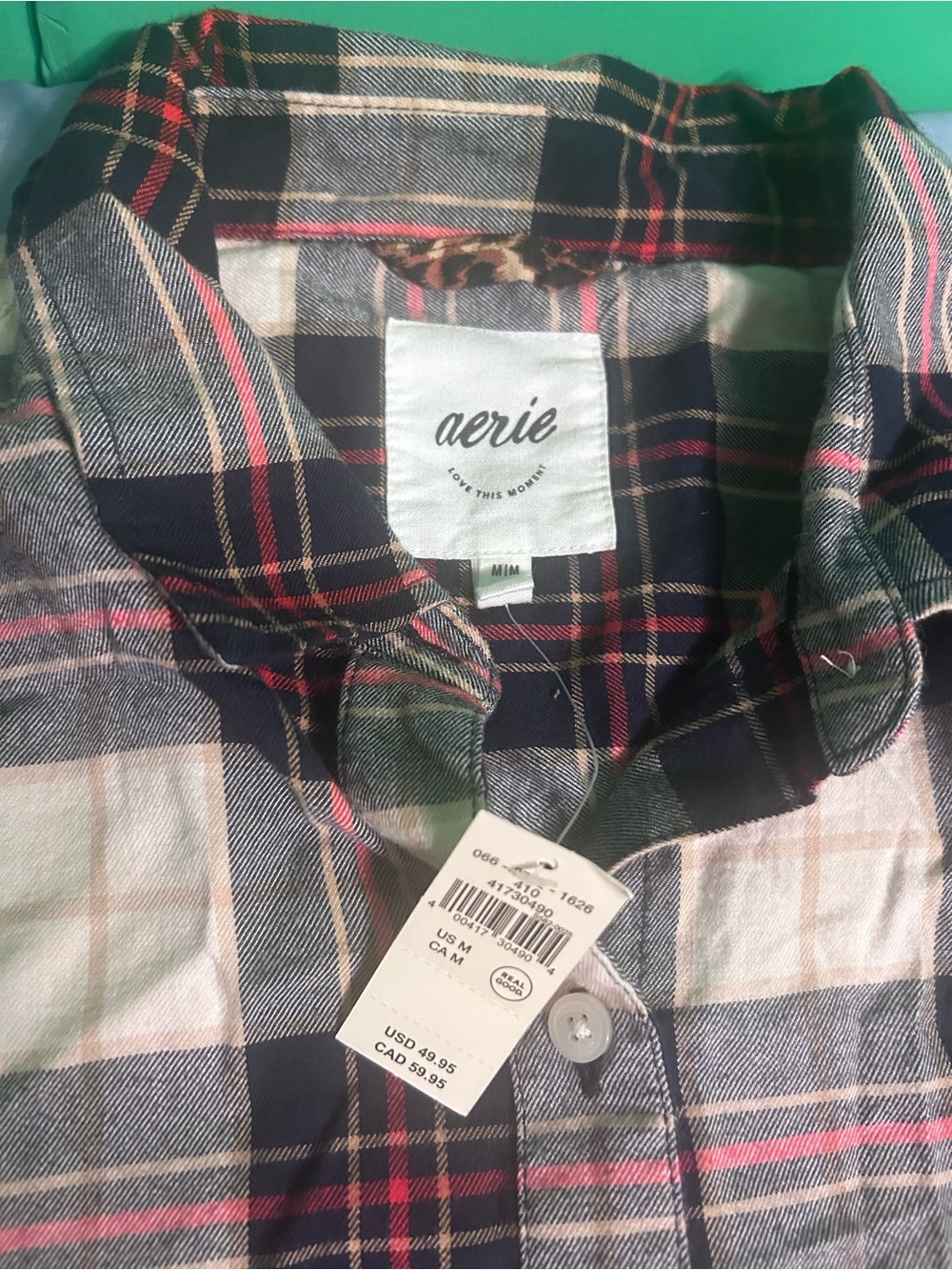 AERIE NWT flannel women’s medium Plaid Button-Up Shirt